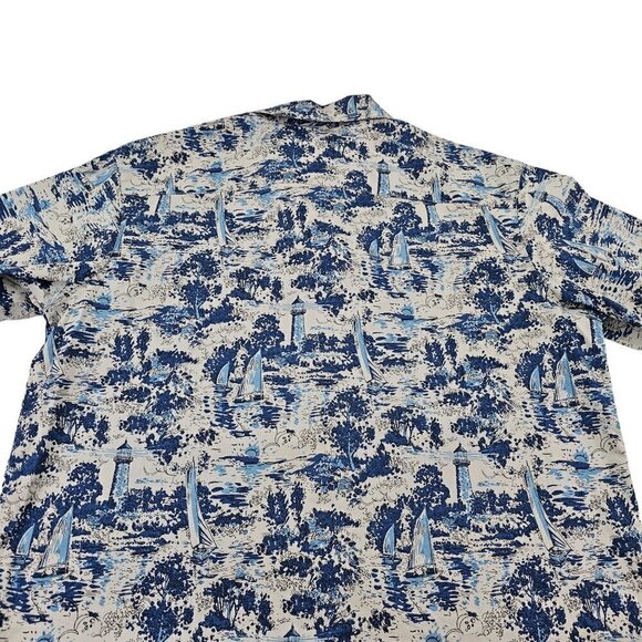 Columbia Men’s Sailboat Lighthouse Print Button Up Short Sleeve Shirt Sz Medium - Picture 6 of 15